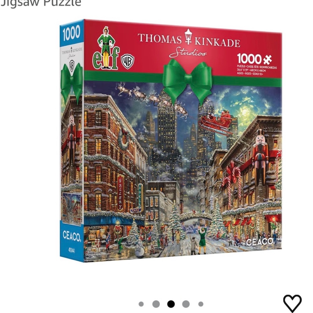 Thomas Kinkade Festive Cityscape Puzzle with Red and Green Accents